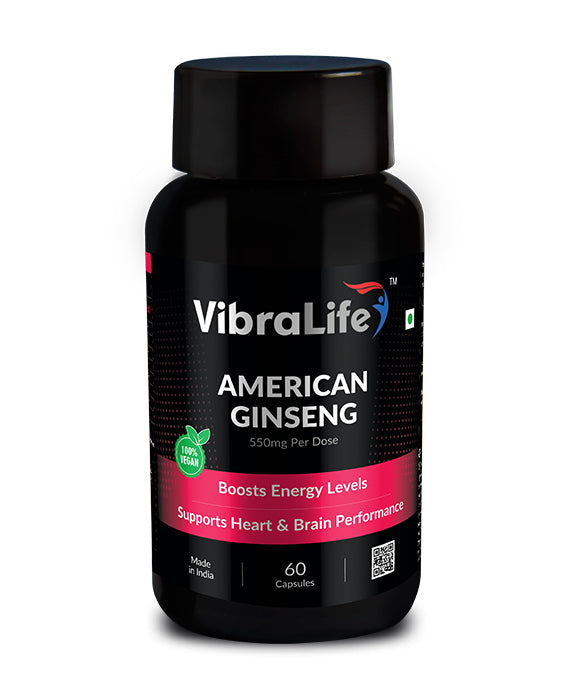VibraLife American Ginseng Capsules (550mg), 100% Vegan, 60 Days Supply