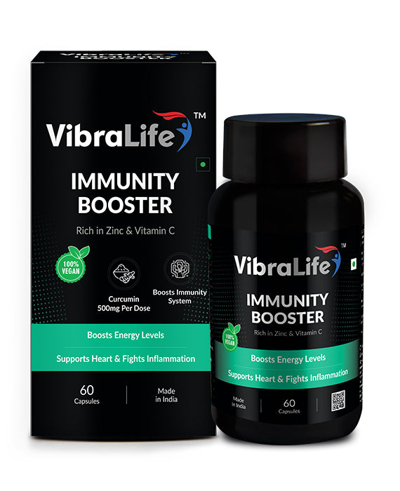 VibraLife Immunity Booster Capsules, 100% Vegan (With Vitamin C 40 mg, Curcumin 500mg & Zinc 5mg), 60 Days Supply