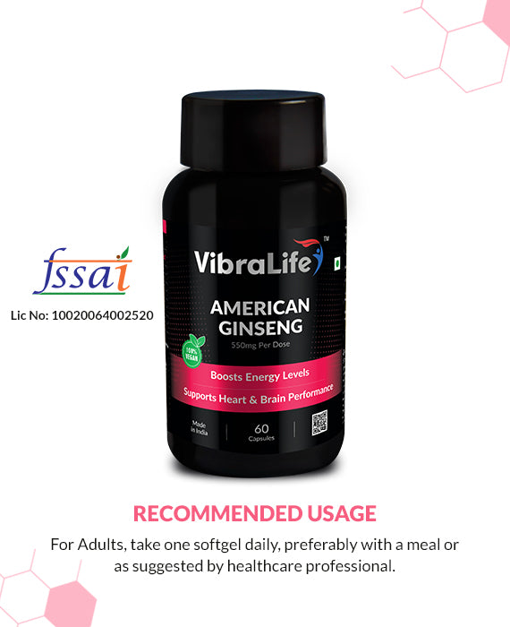 VibraLife American Ginseng Capsules (550mg), 100% Vegan, 60 Days Supply