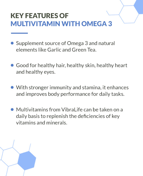 VibraLife Multivitamin with Omega 3 Capsules (With All Essential Vitamins, EPA 90mg & DHA 60mg), 60 Days Supply